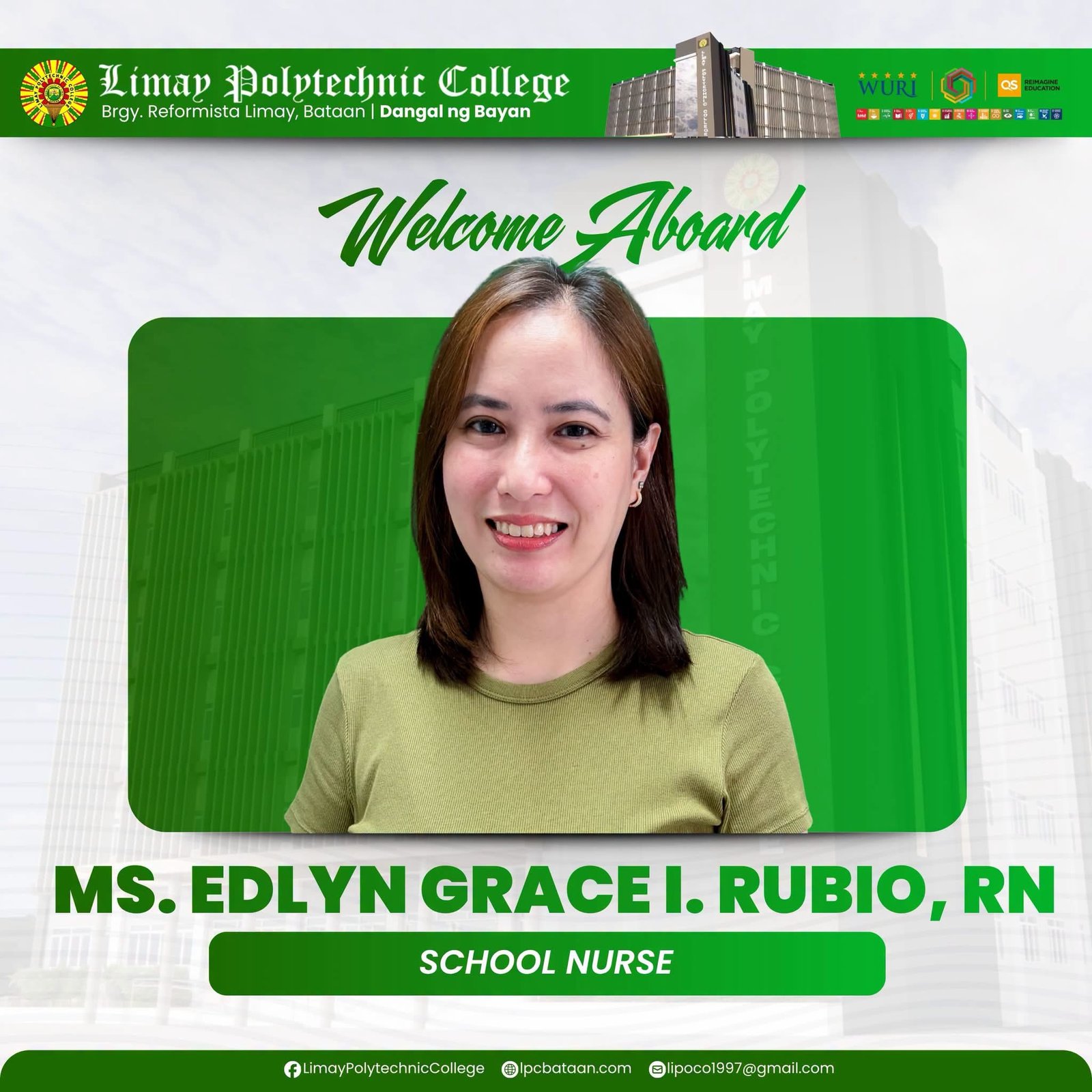 𝗪𝗘𝗟𝗖𝗢𝗠𝗘 𝗔𝗕𝗢𝗔𝗥𝗗 | LPC welcomes New School Nurse to sustain Institutional Health Services and Safe Learning Environment