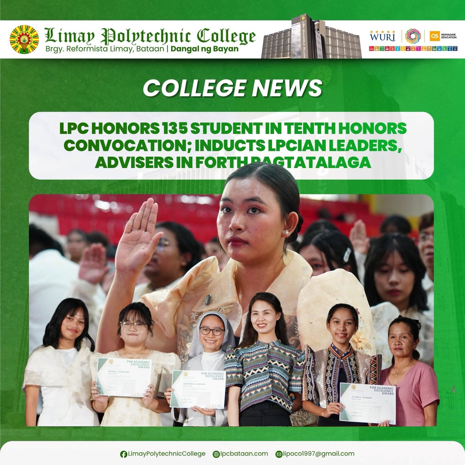 𝗖𝗢𝗟𝗟𝗘𝗚𝗘 𝗡𝗘𝗪𝗦 | LPC honors 135 students in 10th Honors Convocation; inducts LPCian leaders, advisers in 4th Pagtatalaga