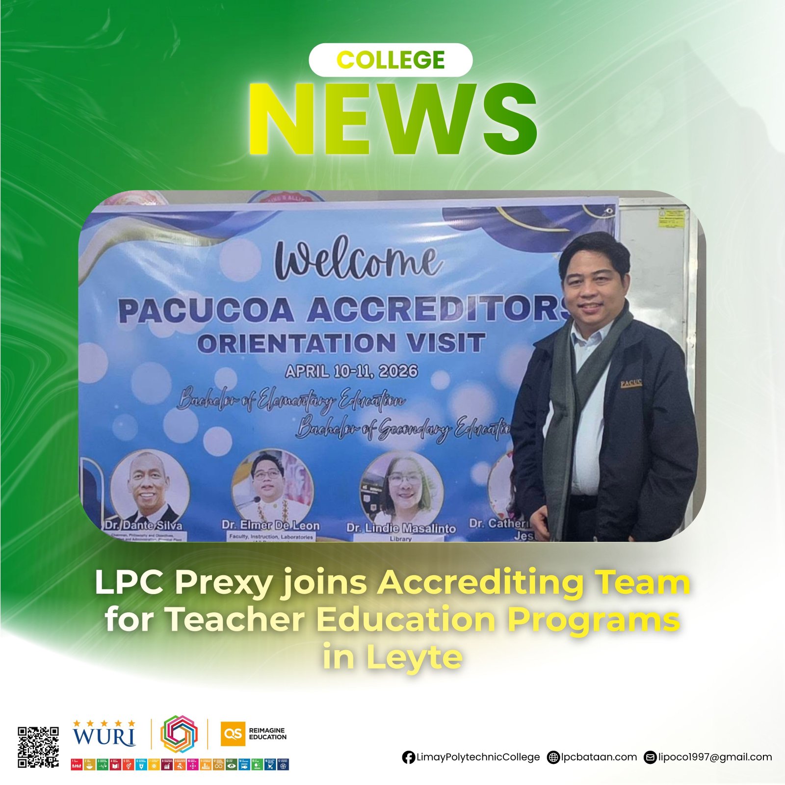 𝗖𝗢𝗟𝗟𝗘𝗚𝗘 𝗡𝗘𝗪𝗦 | LPC prexy joins Accrediting Team for Teacher Education Programs in Leyte