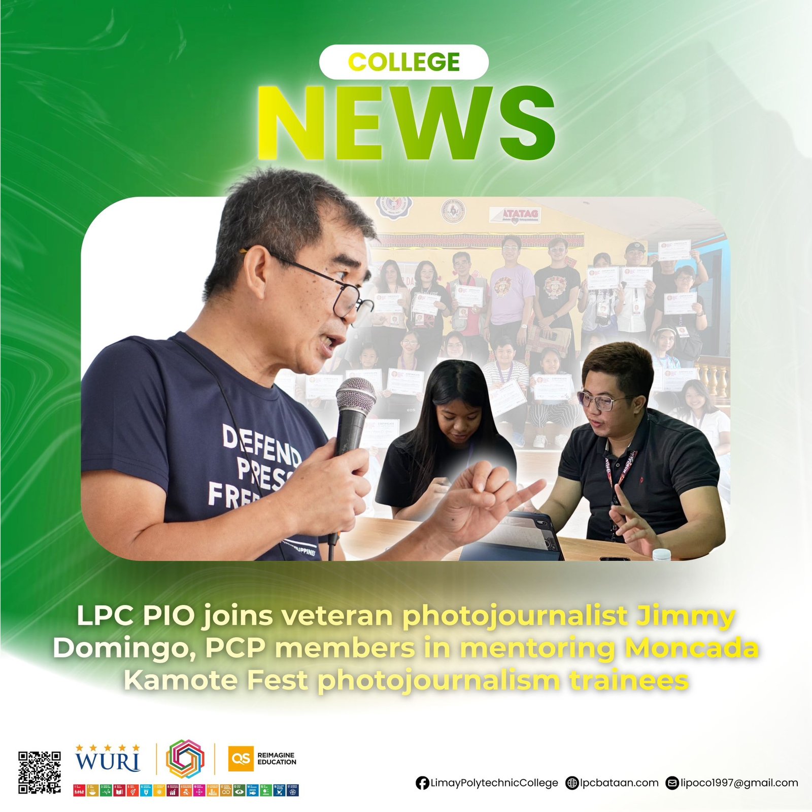 𝗖𝗢𝗟𝗟𝗘𝗚𝗘 𝗡𝗘𝗪𝗦 | LPC PIO joins veteran photojournalist Jimmy Domingo, PCP members in mentoring Moncada Kamote Fest photojourn' trainees