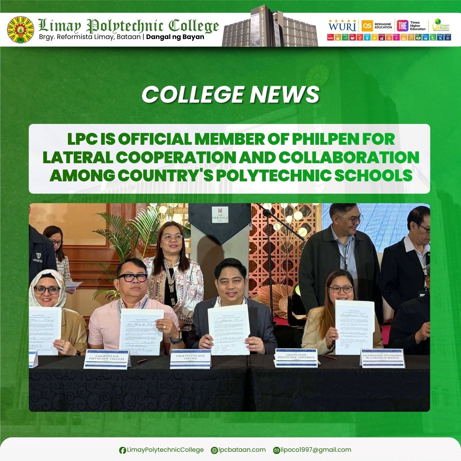 𝗖𝗢𝗟𝗟𝗘𝗚𝗘 𝗡𝗘𝗪𝗦 | LPC is Official Member of PhilPEN for Lateral Cooperation and Collaboration among Country's Polytechnic Schools