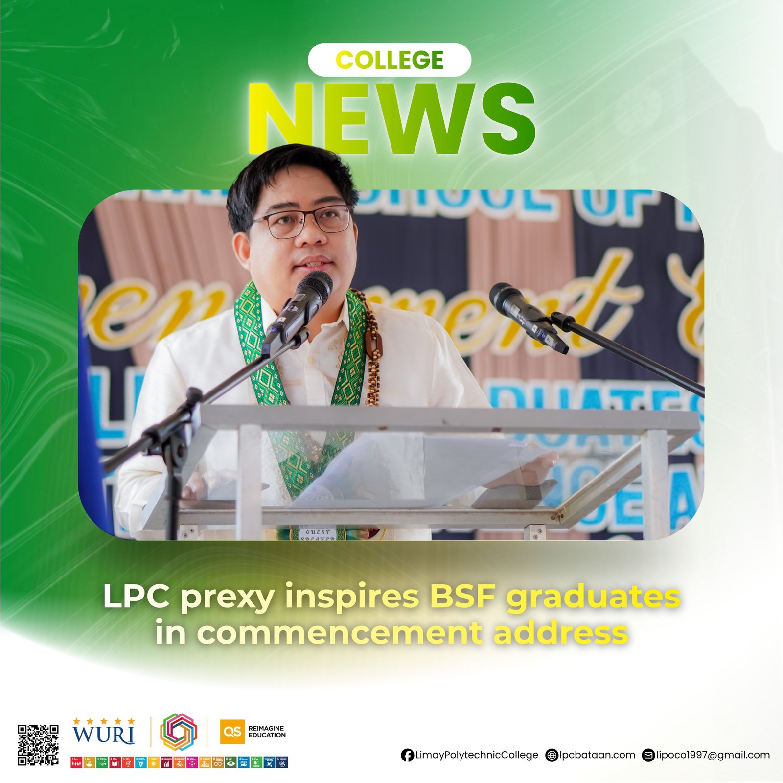 𝗖𝗢𝗟𝗟𝗘𝗚𝗘 𝗡𝗘𝗪𝗦 | LPC prexy inspires BSF graduates in commencement address