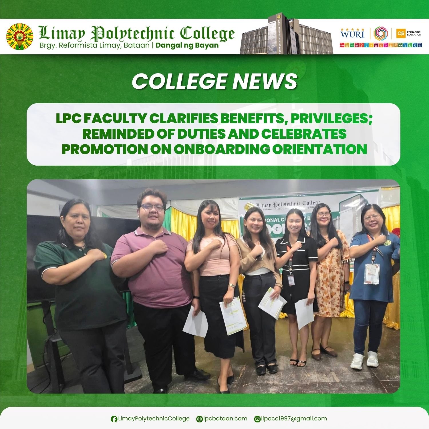 𝗖𝗢𝗟𝗟𝗘𝗚𝗘 𝗡𝗘𝗪𝗦 | LPC Faculty clarifies Benefits, Privileges; reminded of Duties and celebrates Promotion on Onboarding Orientation