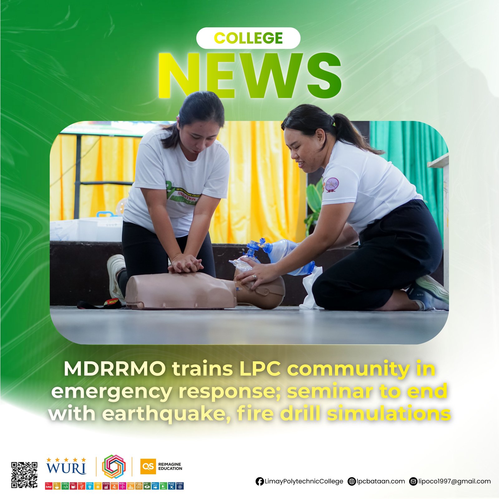 𝗖𝗢𝗟𝗟𝗘𝗚𝗘 𝗡𝗘𝗪𝗦 | MDRRMO trains LPC community in emergency response; seminar to end with earthquake, fire drill simulations