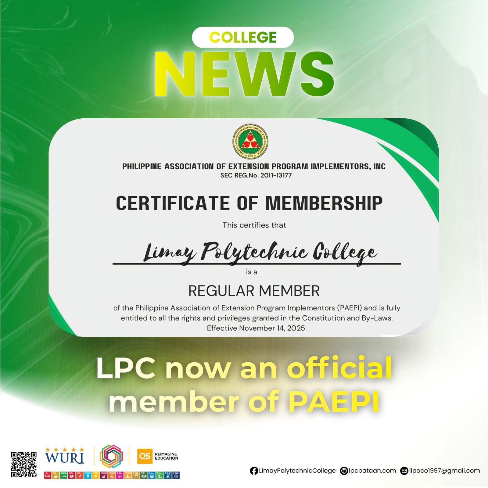 𝗖𝗢𝗟𝗟𝗘𝗚𝗘 𝗡𝗘𝗪𝗦 | LPC now an official member of PAEPI