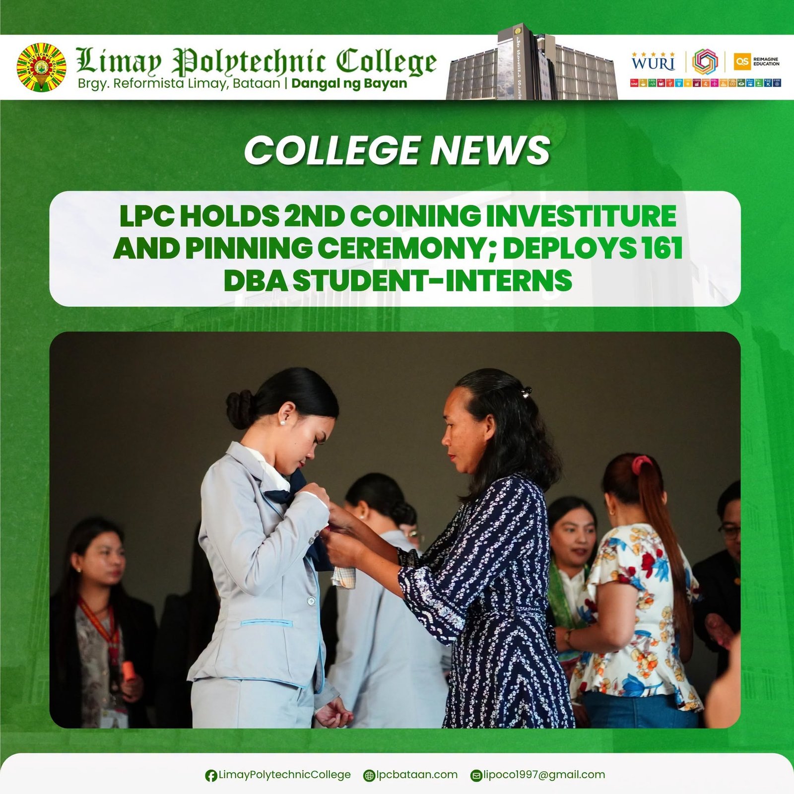 𝗖𝗢𝗟𝗟𝗘𝗚𝗘 𝗡𝗘𝗪𝗦 | LPC holds 2nd Coining Investiture and Pinning Ceremony; deploys 161 DBA student-interns