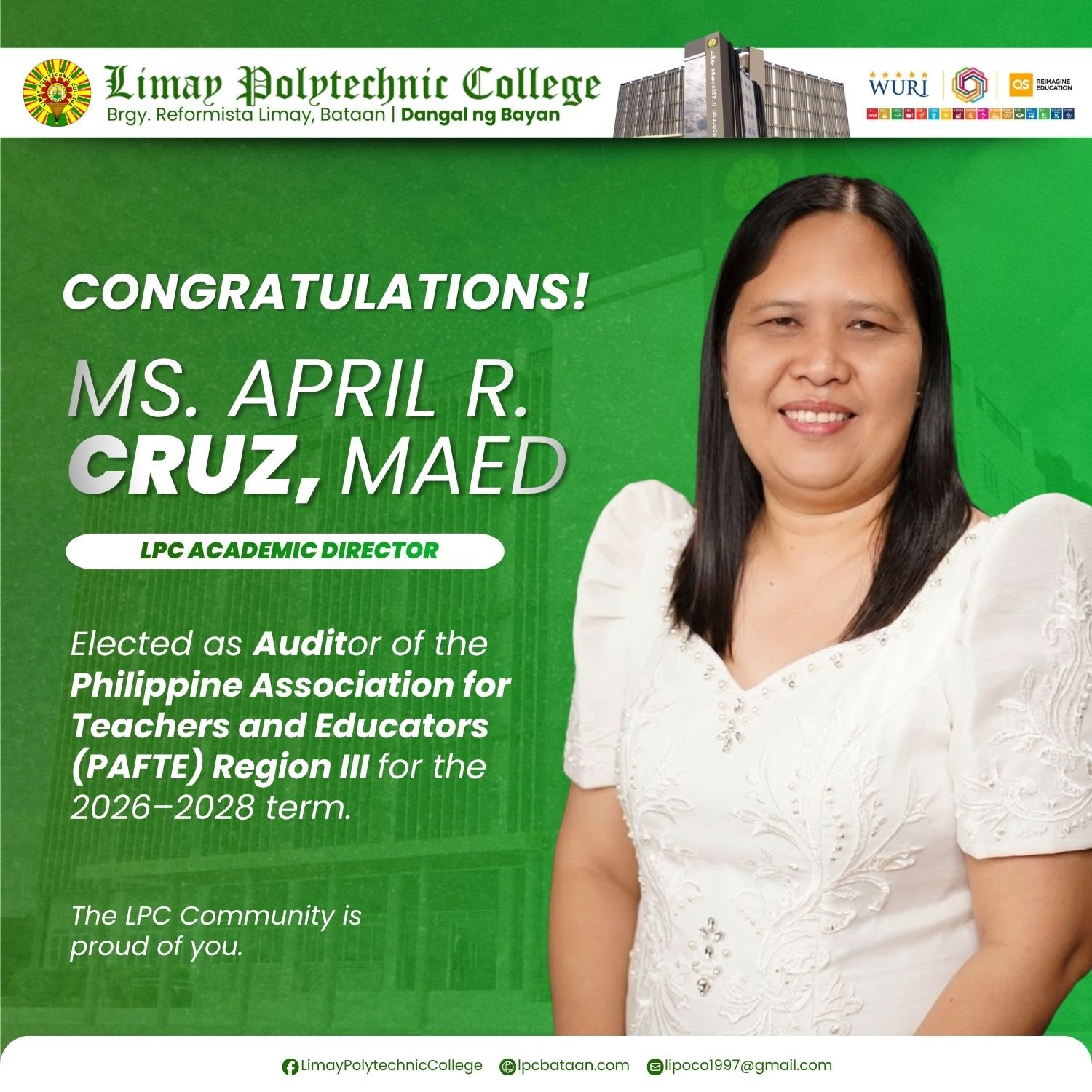 𝗖𝗢𝗟𝗟𝗘𝗚𝗘 𝗡𝗘𝗪𝗦 | LPC's Academic director elected PAFTE Region III Auditor; takes Oath of Office