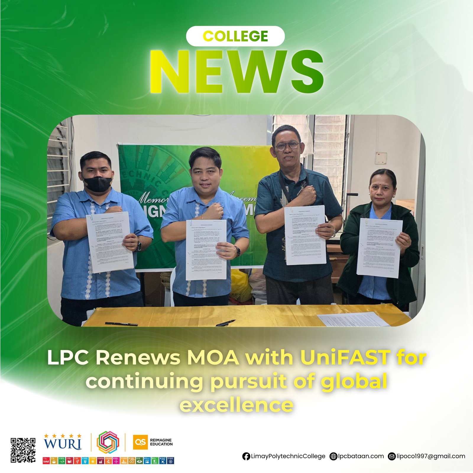 𝗖𝗢𝗟𝗟𝗘𝗚𝗘 𝗡𝗘𝗪𝗦 | LPC Renews MOA with UniFAST for continuing pursuit of global excellence