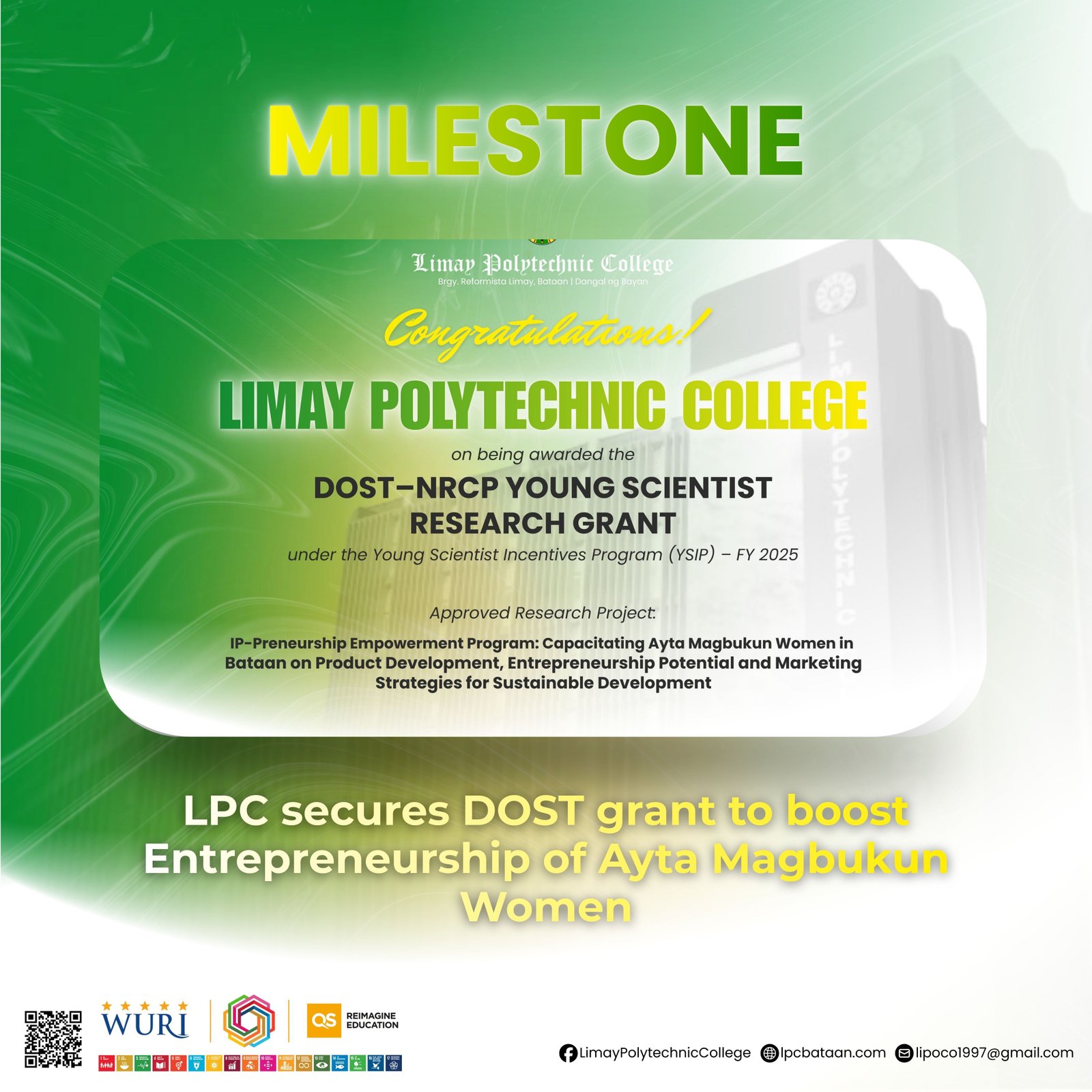 𝗠𝗜𝗟𝗘𝗦𝗧𝗢𝗡𝗘 | LPC secures DOST-NRCP grant to boost Entrepreneurship of Ayta Magbukun Women