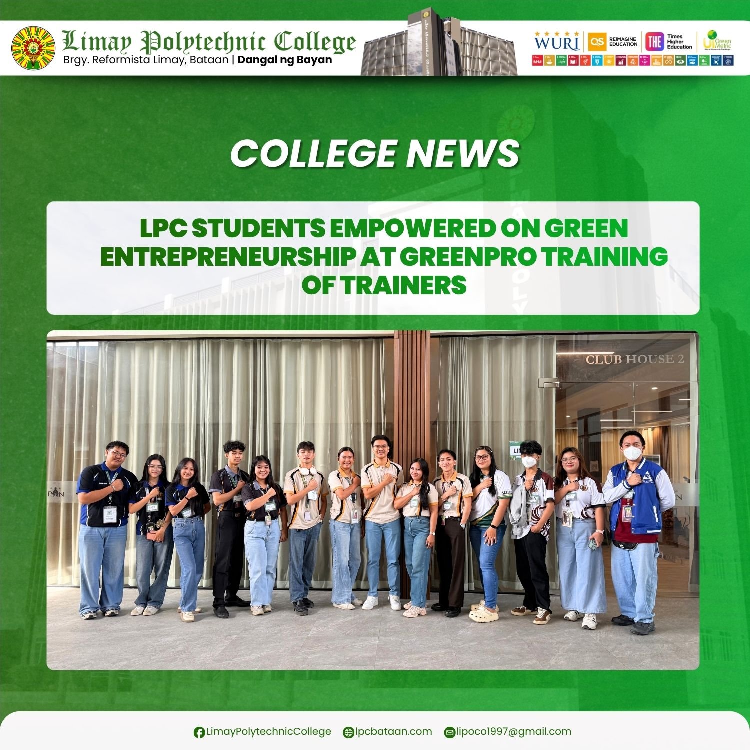 𝗖𝗢𝗟𝗟𝗘𝗚𝗘 𝗡𝗘𝗪𝗦  | LPC Students empowered on Green Entrepreneurship at GreenPRO Training of Trainers