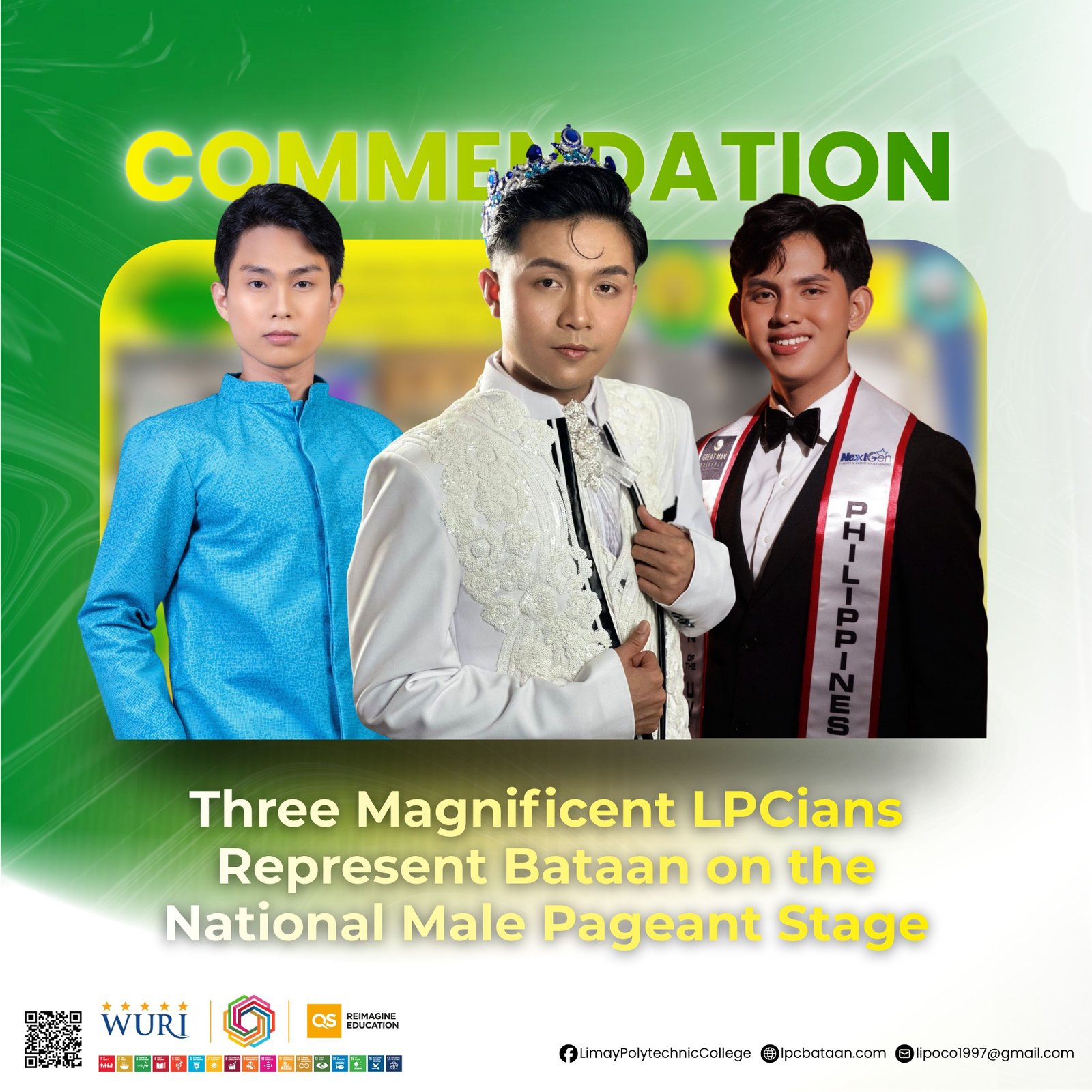 𝗖𝗢𝗠𝗠𝗘𝗡𝗗𝗔𝗧𝗜𝗢𝗡 | Three Magnificent LPCians Represent Bataan on the National Male Pageant Stage