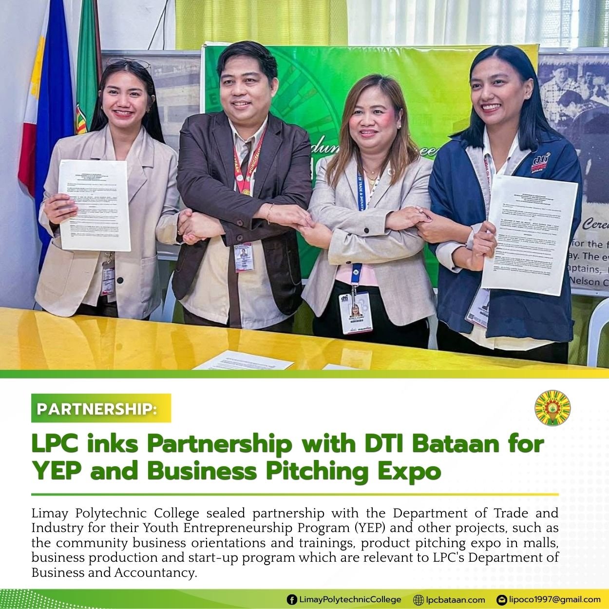 𝗣𝗔𝗥𝗧𝗡𝗘𝗥𝗦𝗛𝗜𝗣 | LPC inks Partnership with DTI Bataan for YEP and Business Pitching Expo