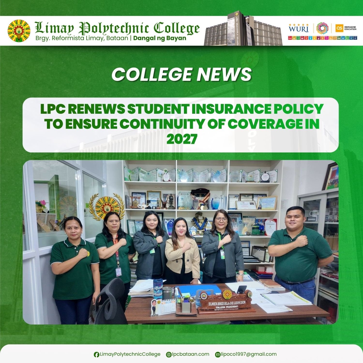 𝗖𝗢𝗟𝗟𝗘𝗚𝗘 𝗡𝗘𝗪𝗦 | LPC renews Student Insurance Policy to ensure Continuity of Coverage in 2027