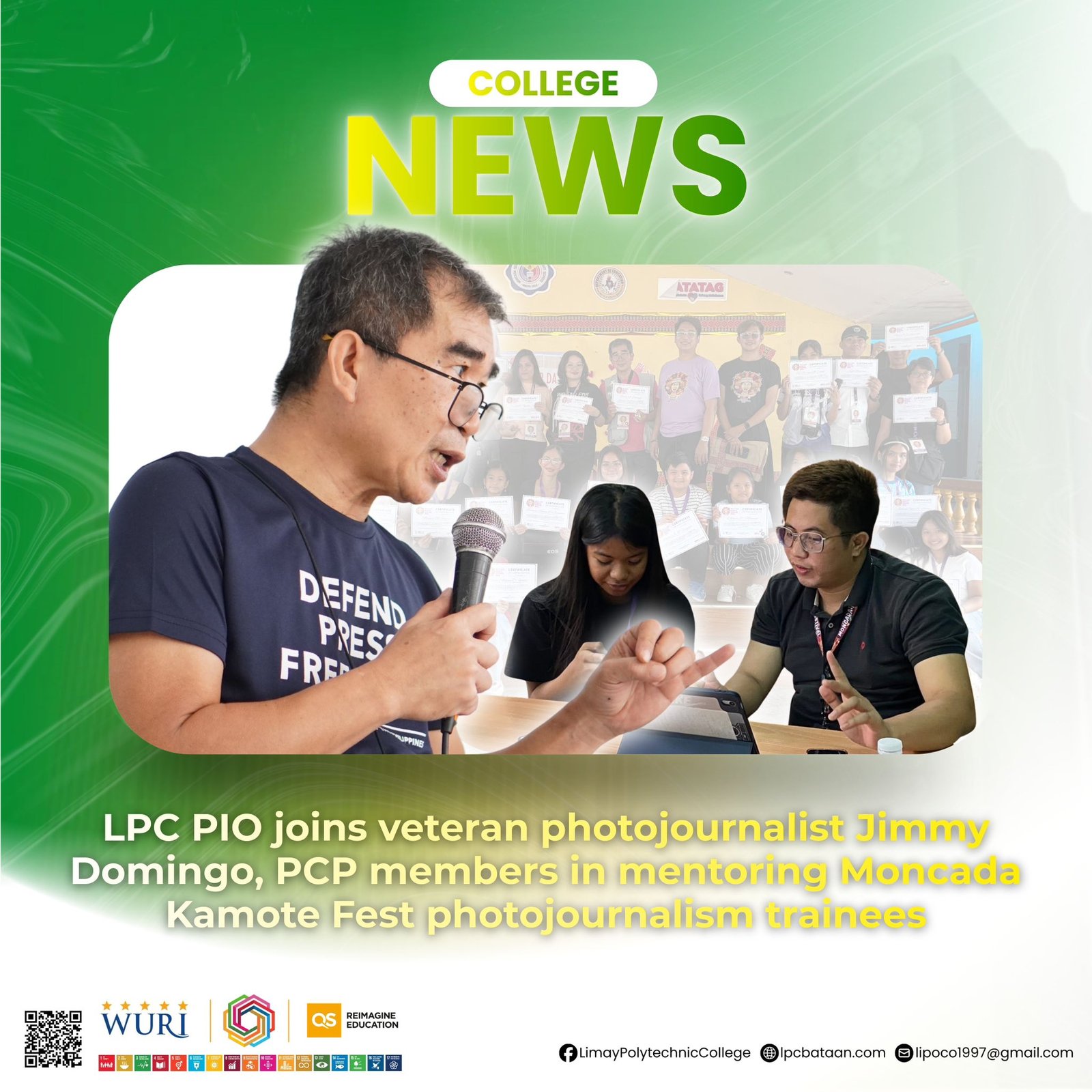 𝗖𝗢𝗟𝗟𝗘𝗚𝗘 𝗡𝗘𝗪𝗦 | LPC PIO joins veteran photojournalist Jimmy Domingo, PCP members in mentoring Moncada Kamote Fest photojourn' trainees