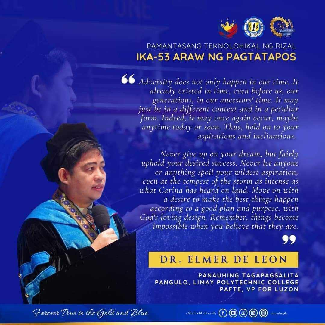 De Leon serves as commencement speaker at RTU