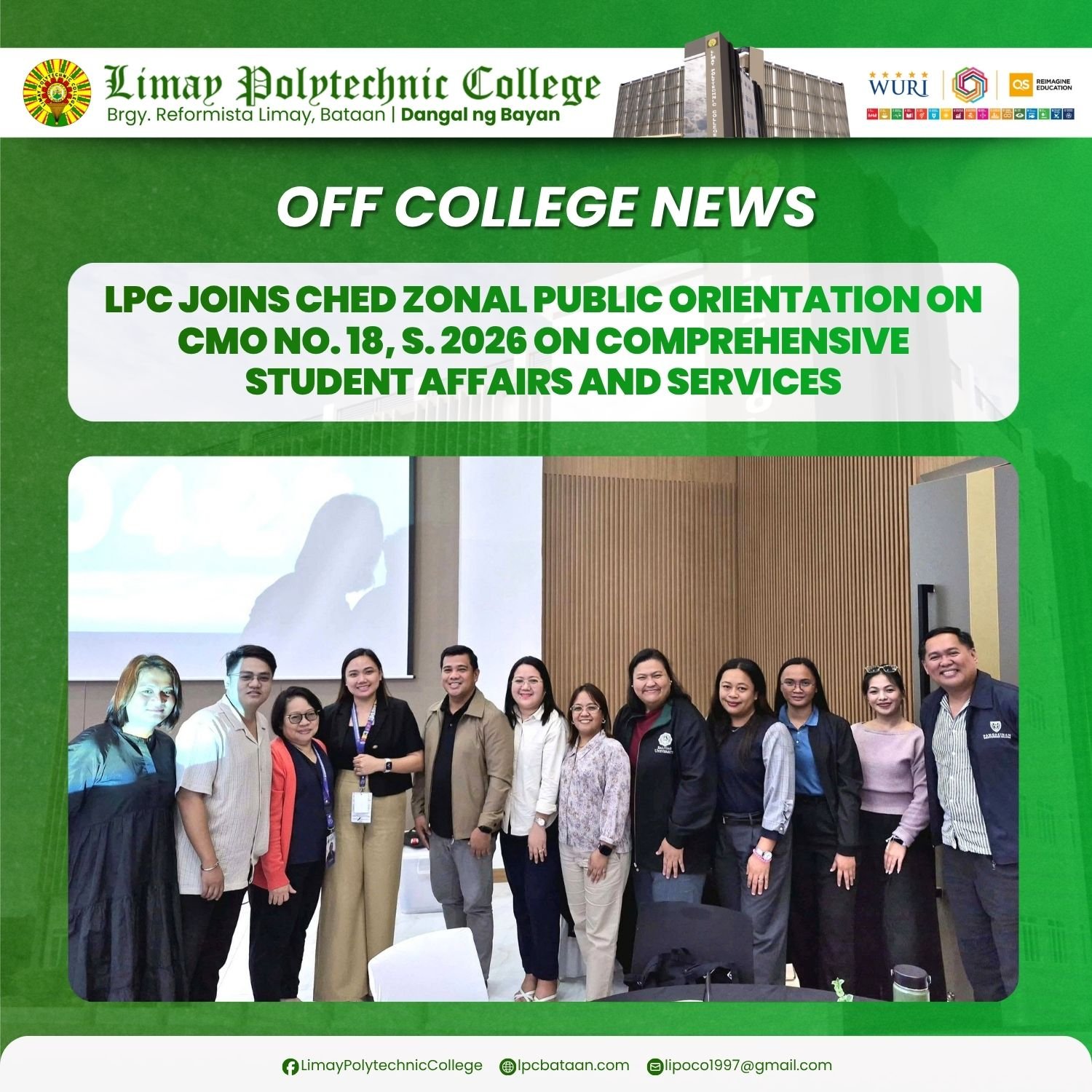 𝗢𝗙𝗙 𝗖𝗔𝗠𝗣𝗨𝗦 𝗡𝗘𝗪𝗦 | LPC Joins CHED Zonal Public Orientation on CMO No. 18, s. 2026 on Comprehensive Student Affairs and Services