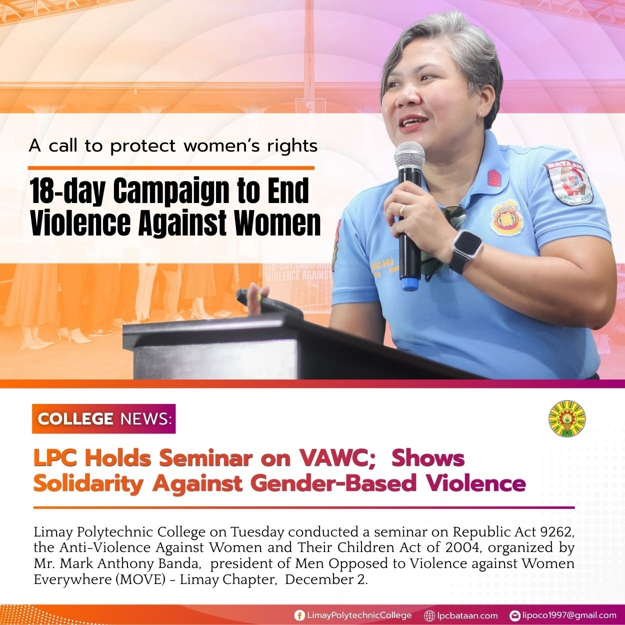 𝗖𝗢𝗟𝗟𝗘𝗚𝗘 𝗡𝗘𝗪𝗦 | LPC Holds Seminar on VAWC;  Shows Solidarity Against Gender-Based Violence