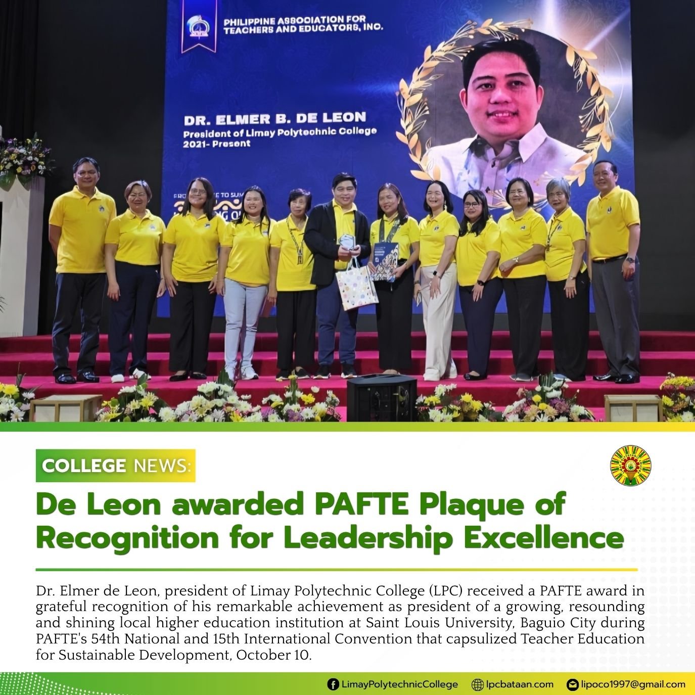 ππ’πππππ π‘ππͺπ¦ | De Leon awarded PAFTE Plaque of Recognition for Leadership Excellence