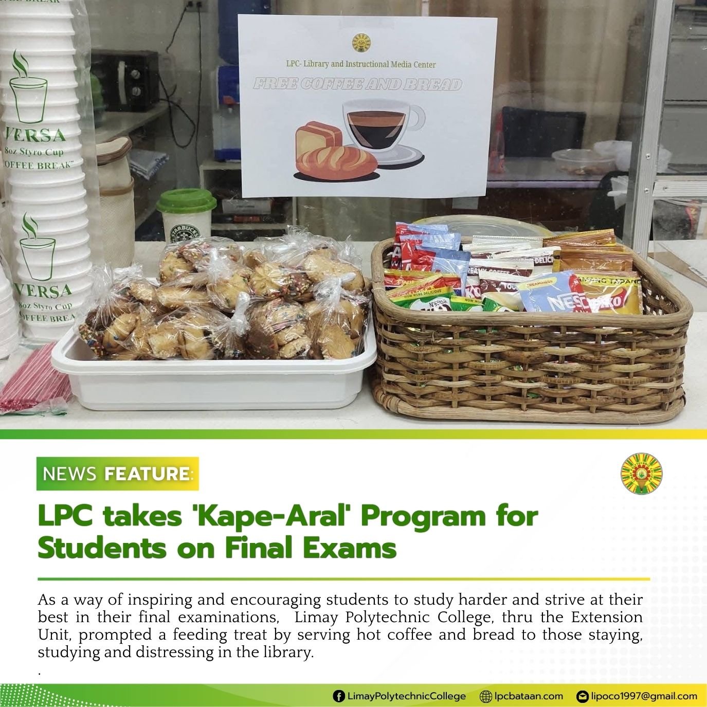 𝗡𝗘𝗪𝗦 𝗙𝗘𝗔𝗧𝗨𝗥𝗘 | LPC takes 'Kape-Aral' Program for Students on Final Exams