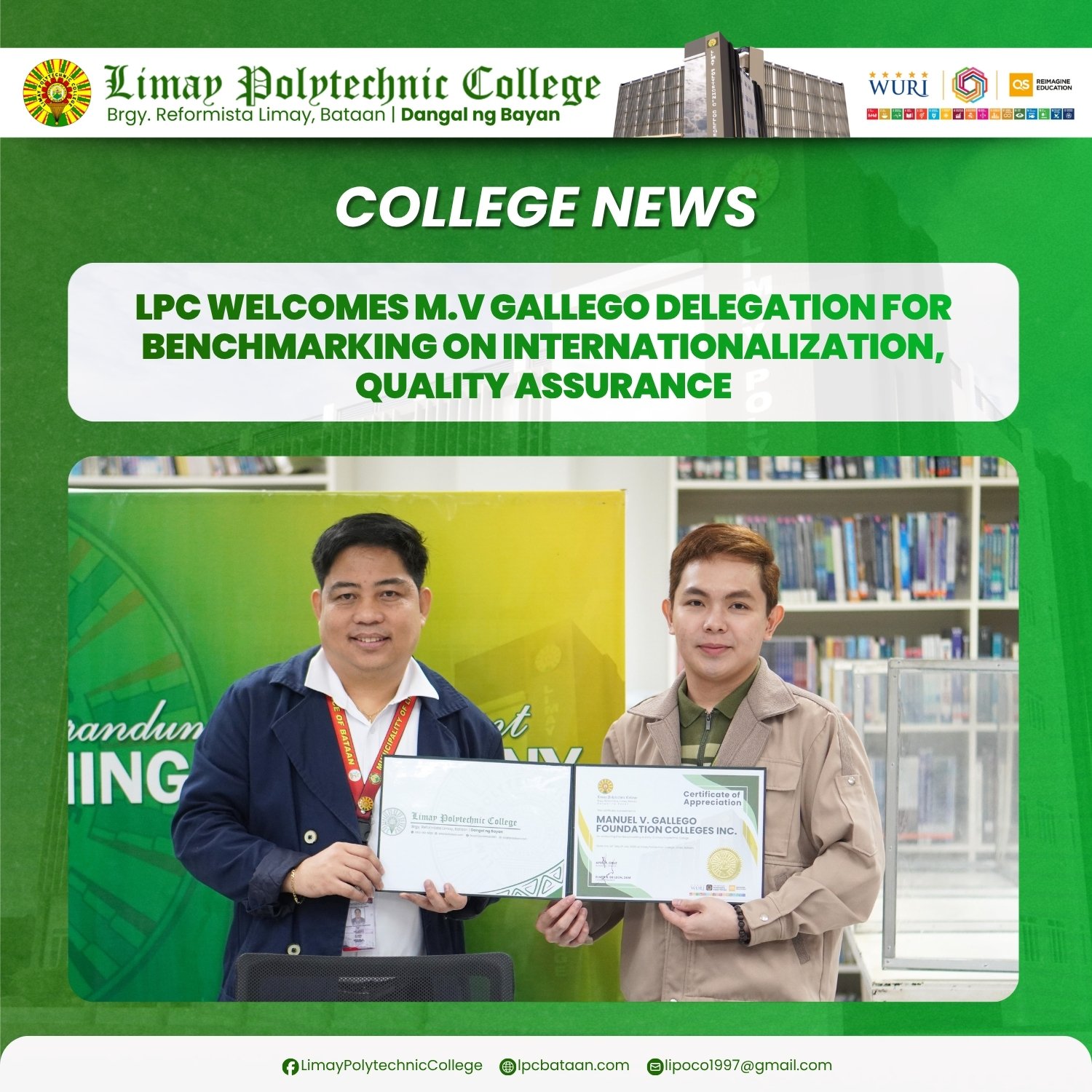 𝗖𝗢𝗟𝗟𝗘𝗚𝗘 𝗡𝗘𝗪𝗦 | LPC welcomes MVGFCI delegation for benchmarking on internationalization, quality assurance