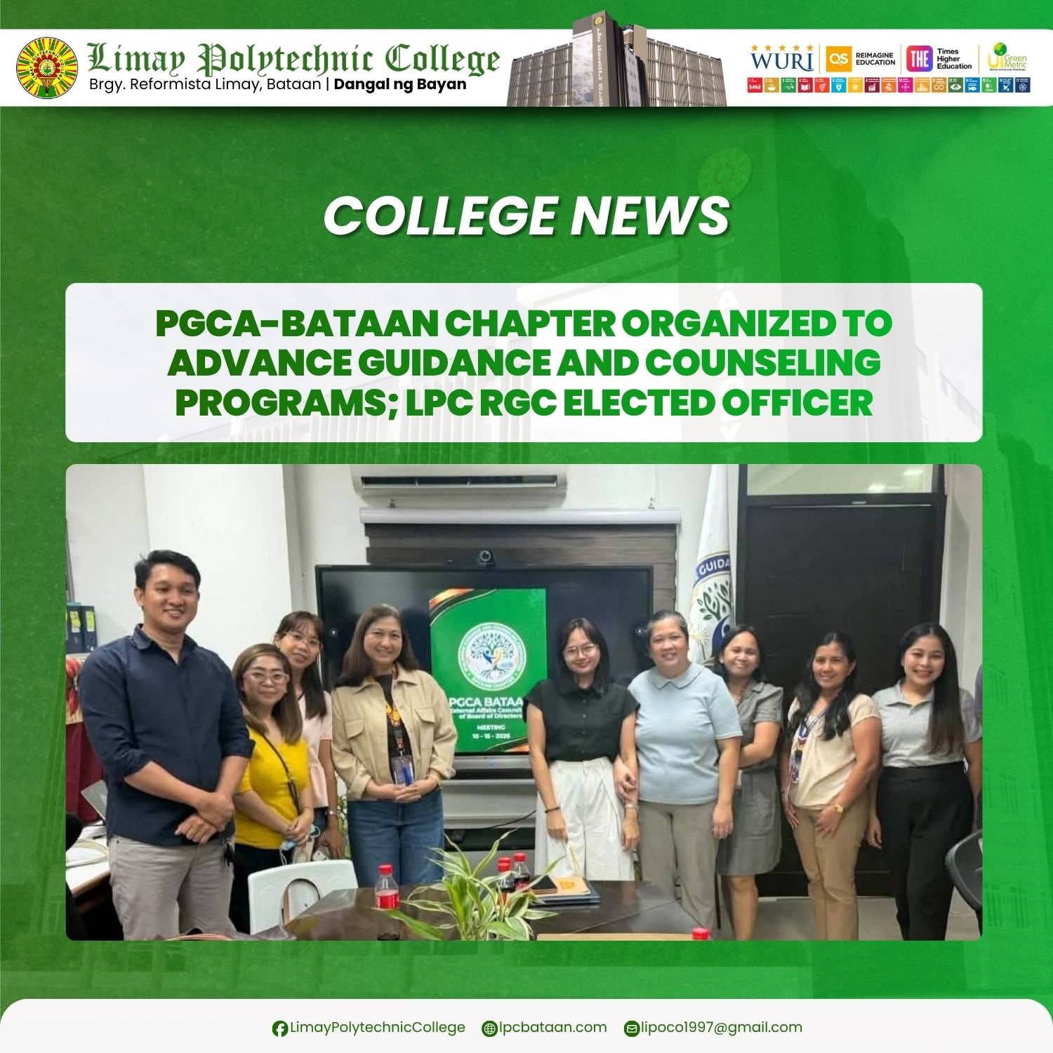 𝗖𝗢𝗟𝗟𝗘𝗚𝗘 𝗡𝗘𝗪𝗦 | PGCA-Bataan Chapter organized to advance Guidance and Counseling Programs; LPC RGC elected Officer
