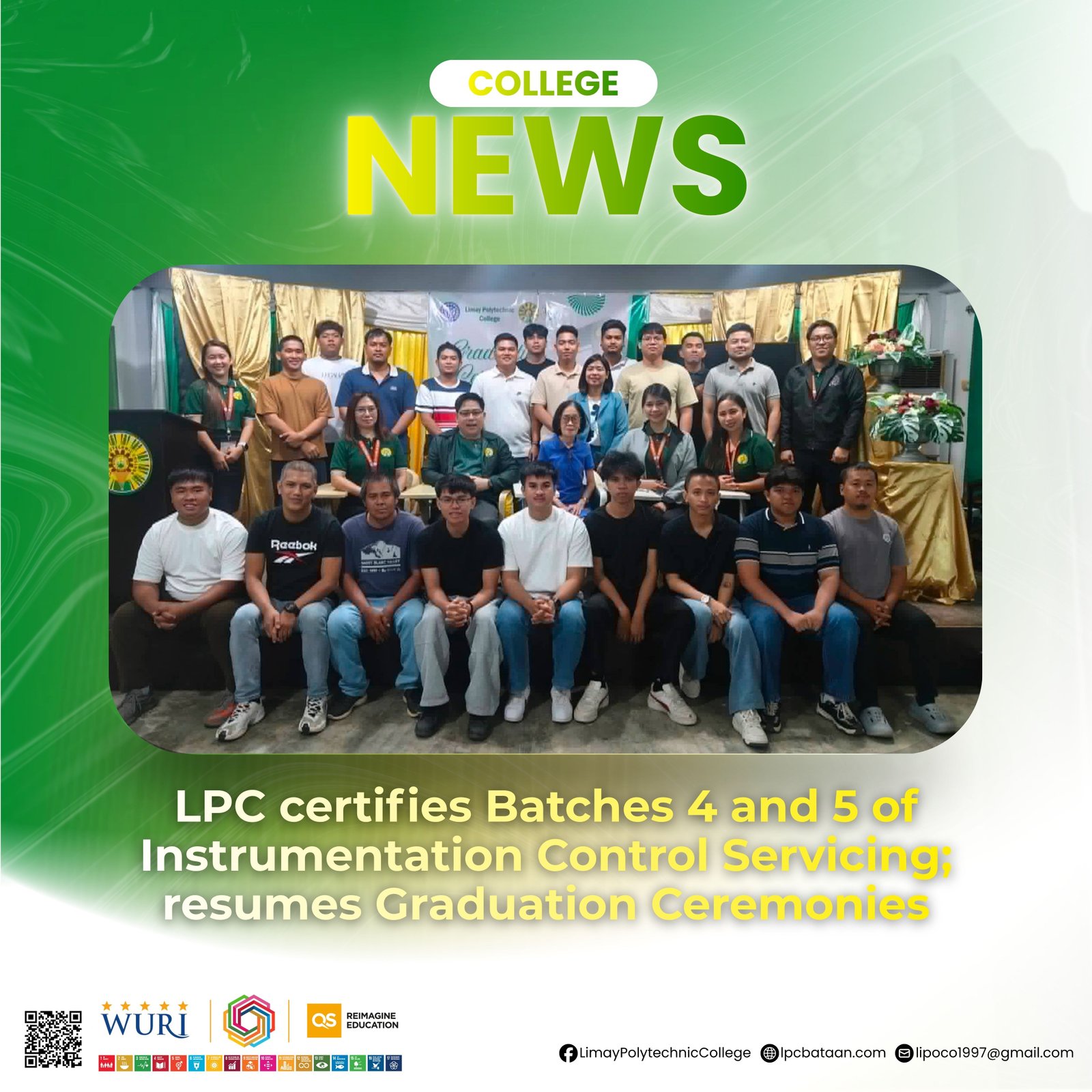 𝗖𝗢𝗟𝗟𝗘𝗚𝗘 𝗡𝗘𝗪𝗦 | LPC certifies Batches 4 and 5 of Instrumentation Control Servicing; resumes Graduation Ceremonies