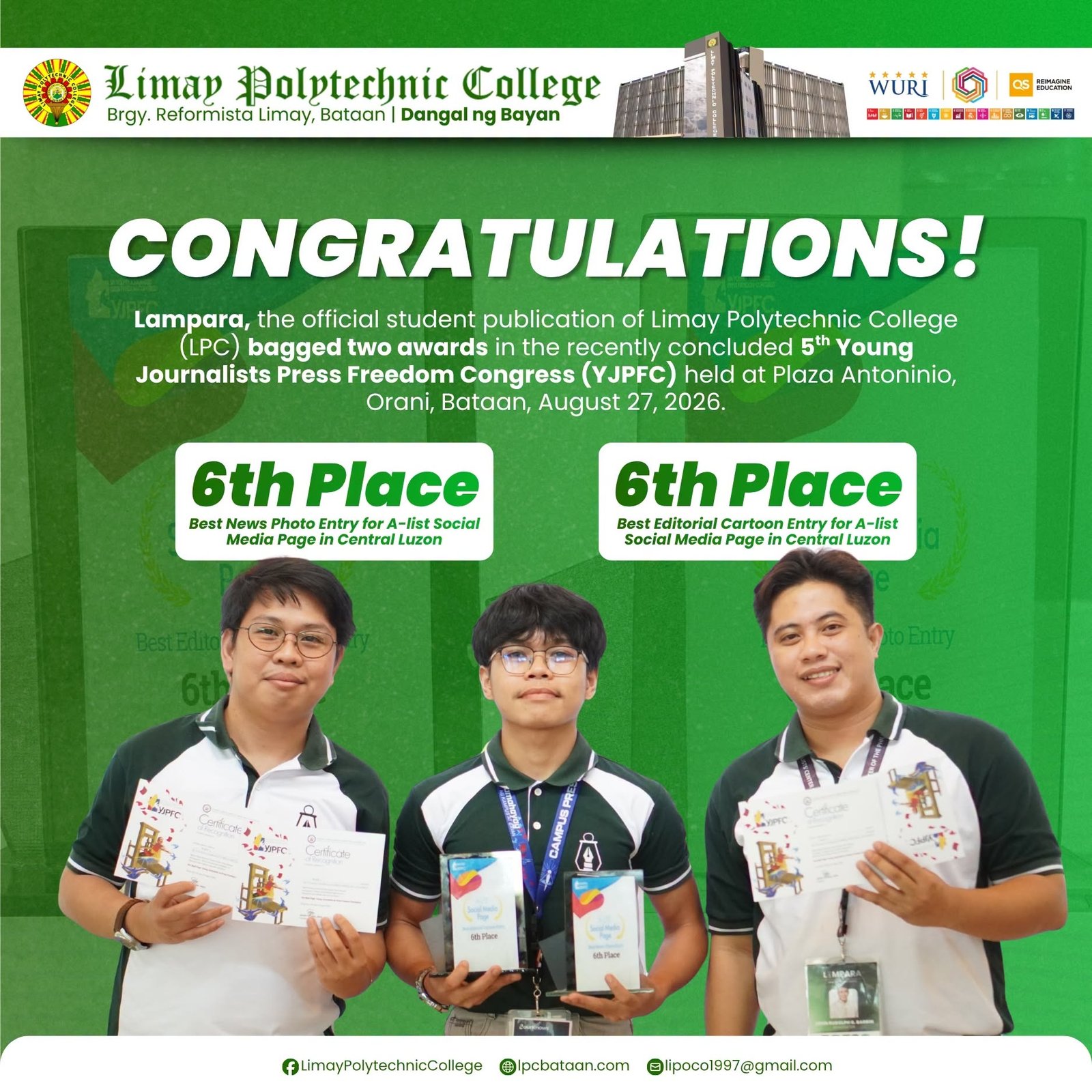 𝗖𝗢𝗠𝗠𝗘𝗡𝗗𝗔𝗧𝗜𝗢𝗡 | Lampara sweeps two awards in the 5th YJPFC