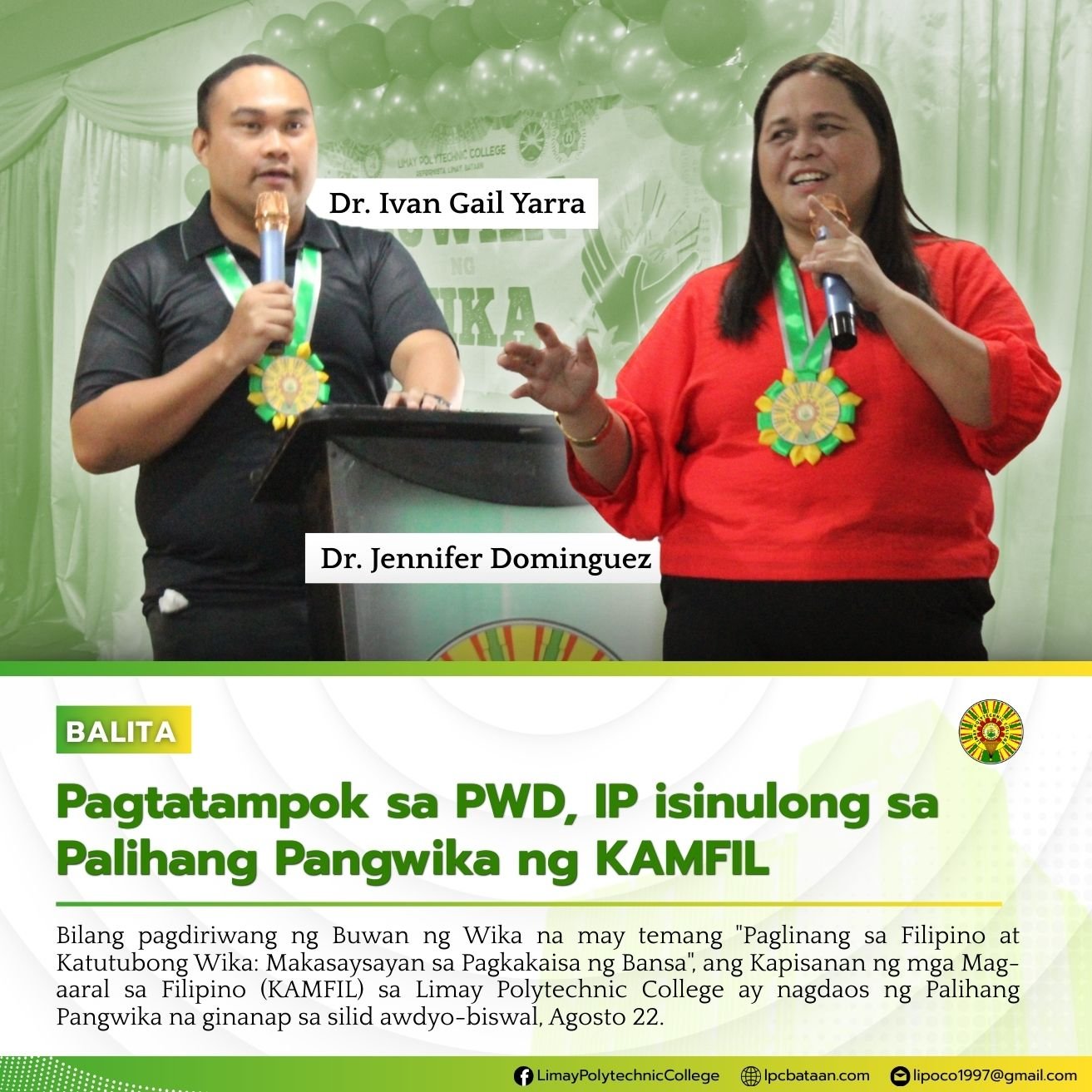 𝗕𝗔𝗟𝗜𝗧𝗔 | Pagtatampok sa PWD, IP isinulong sa Palihang Pangwika ng KAMFIL