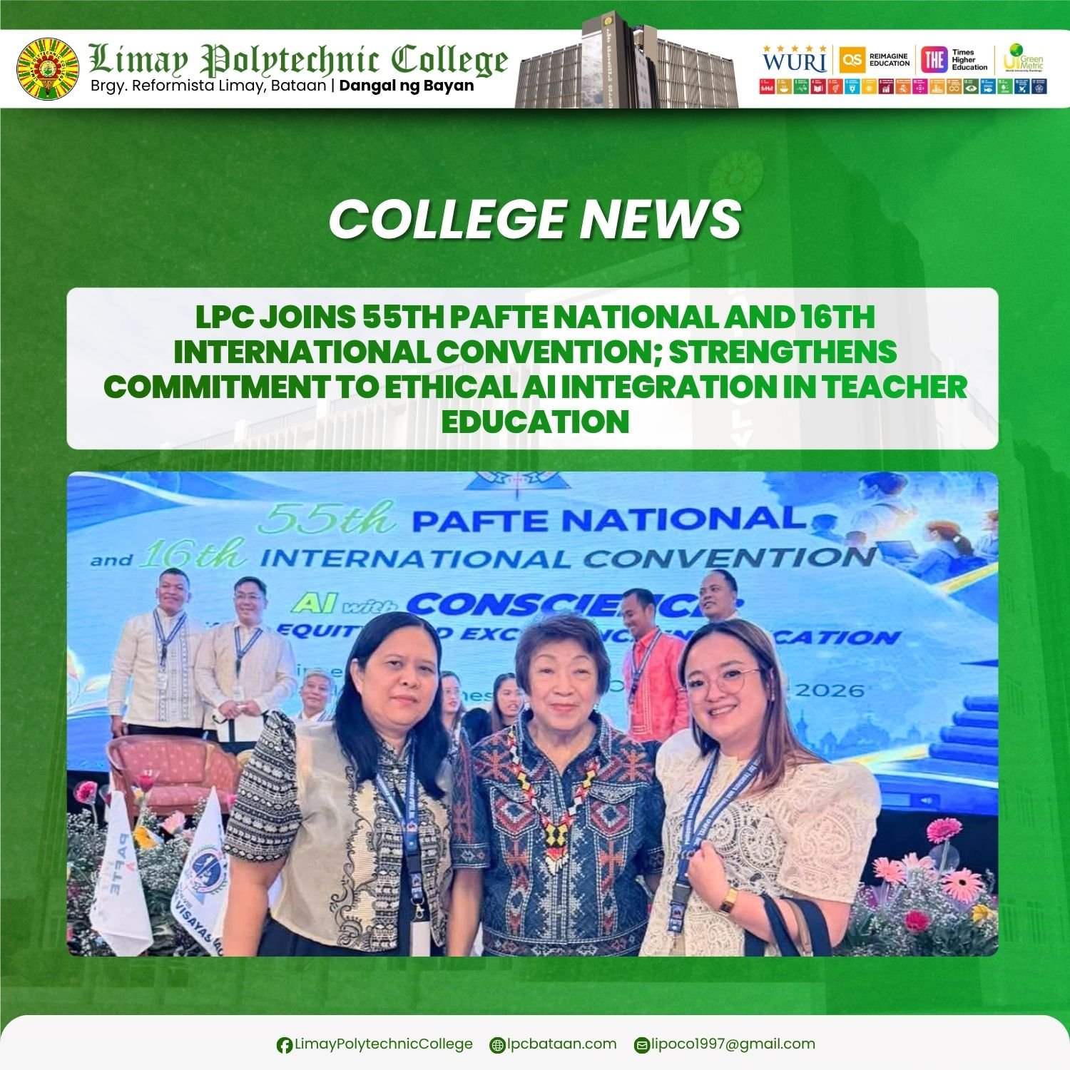 𝗖𝗢𝗟𝗟𝗘𝗚𝗘 𝗡𝗘𝗪𝗦 | LPC joins 55th PAFTE National and 16th International Convention; Strengthens Commitment to Ethical AI Integration in Teacher Education