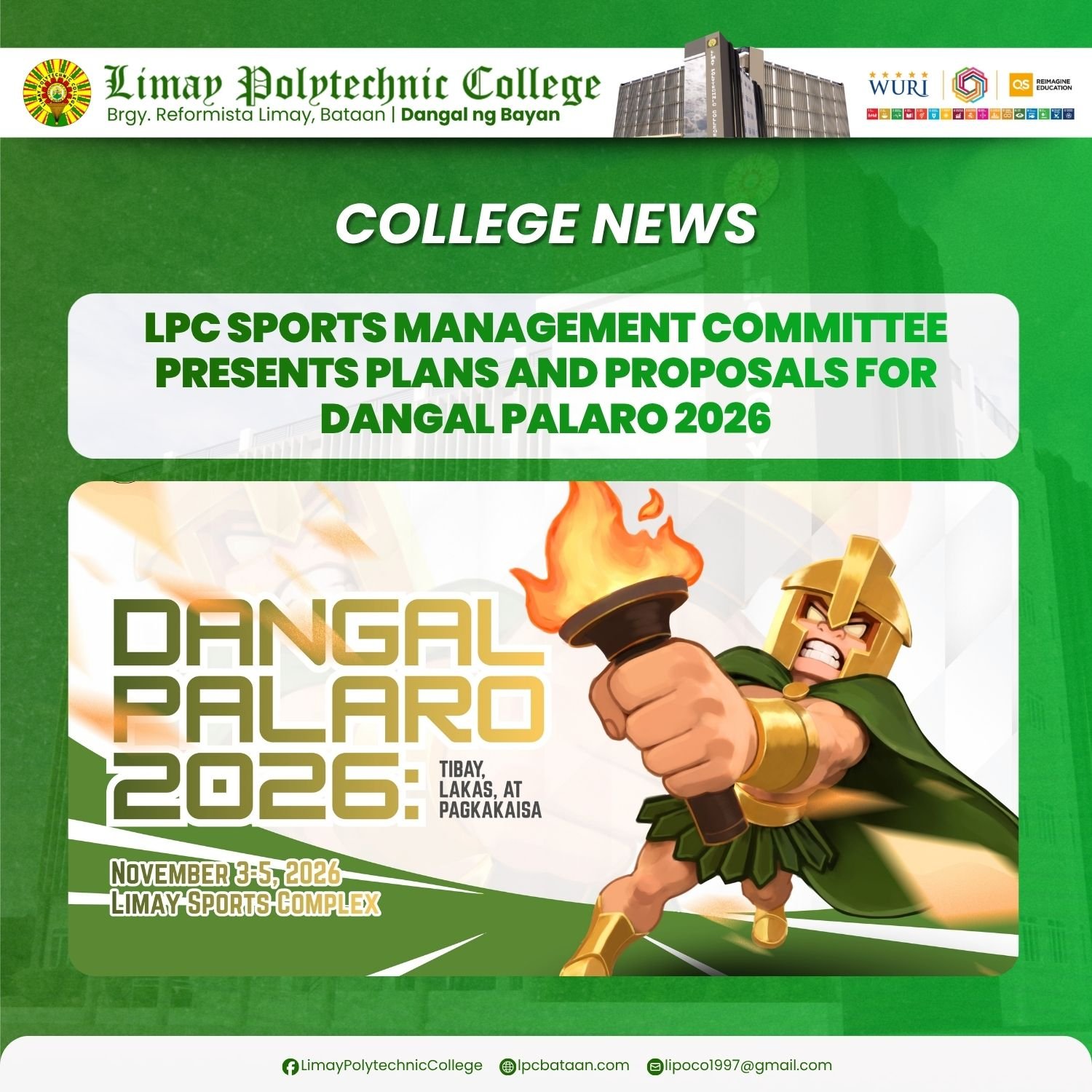 𝗖𝗢𝗟𝗟𝗘𝗚𝗘 𝗡𝗘𝗪𝗦 | LPC Sports Management Committee presents Plans and Proposals for Dangal Palaro 2026
